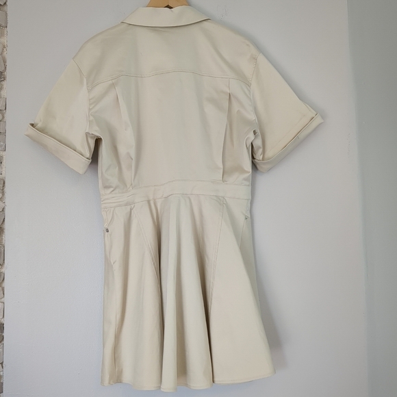 NWT Zara Dress Women's Large Pearl Button Up Cream Knee Length Pockets Collar - Picture 5 of 11